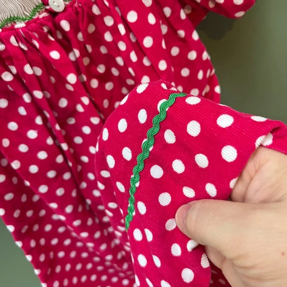 Smocked or Not Kids Dress Size 2 Pink White Polka Dot Smock Christmas‎ Ornaments